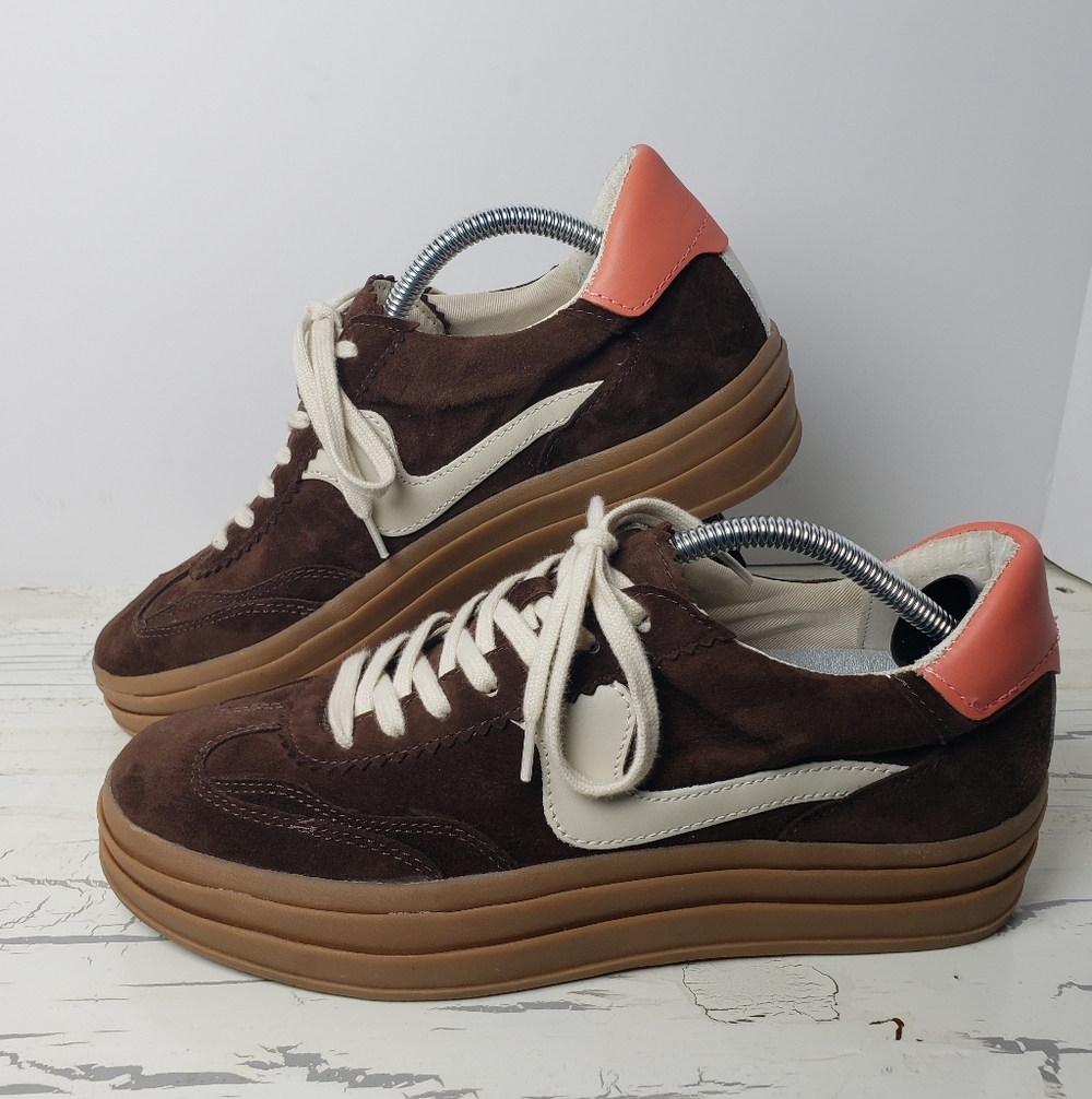 Dolce Vita 'Notice X' Platform Sneakers in Brown Suede Leather - Women's size 9